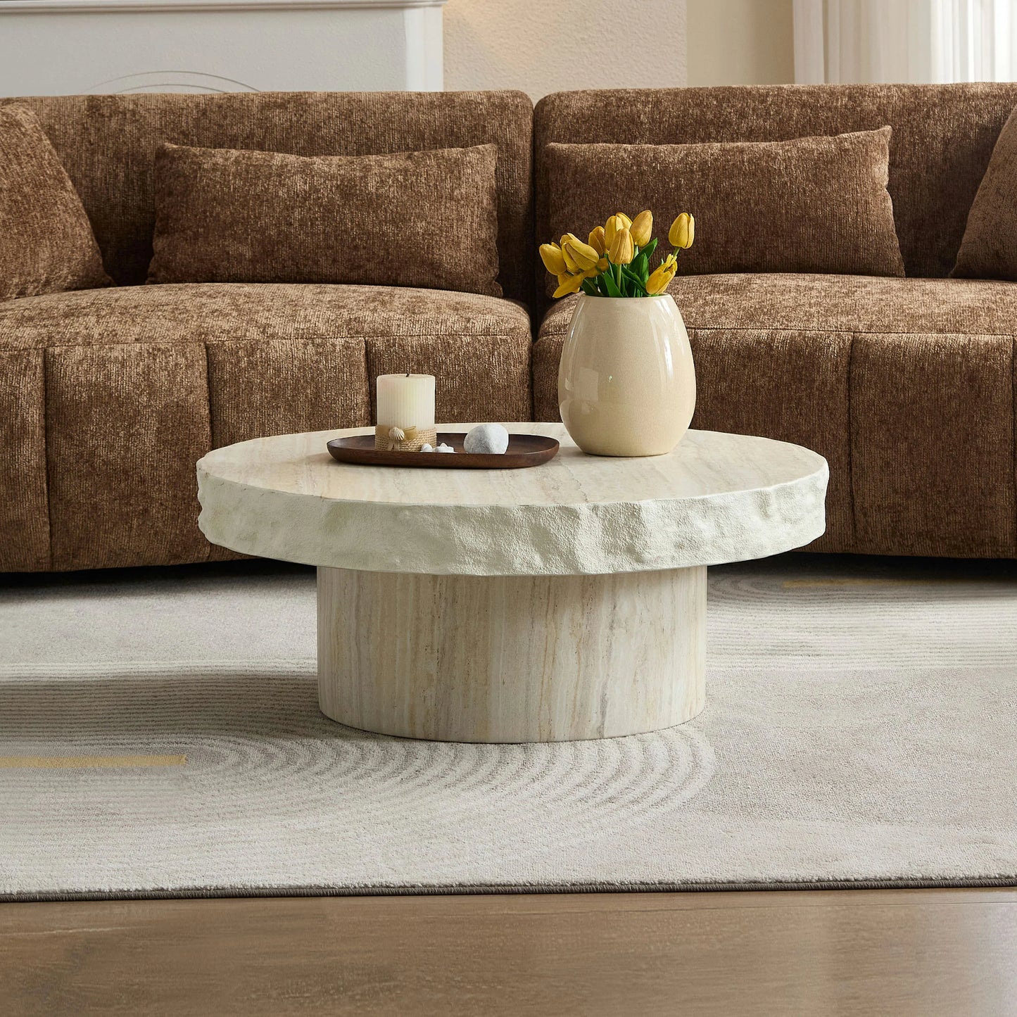 Faux Marble Textured Coffee Table – No Assembly, Modern Living Room