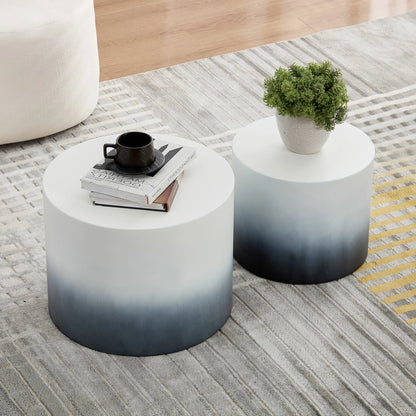 Modern Nesting Table Set of 2 with MDF Veneer, White & Black