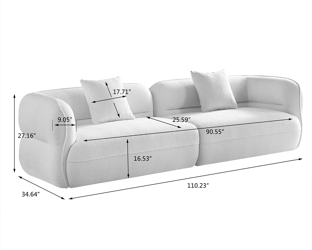 110.24" White sectional sofa, durable fabric, solid wood frame, high density sponge filler