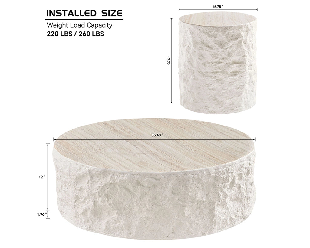35.43" + 15.74" Fiberglass Round Center Coffee Table Set