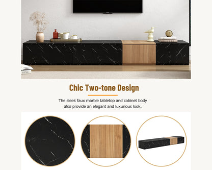 Modern TV Stand with Faux Marble & Walnut Finish for 88" TVs, 4-Drawer
