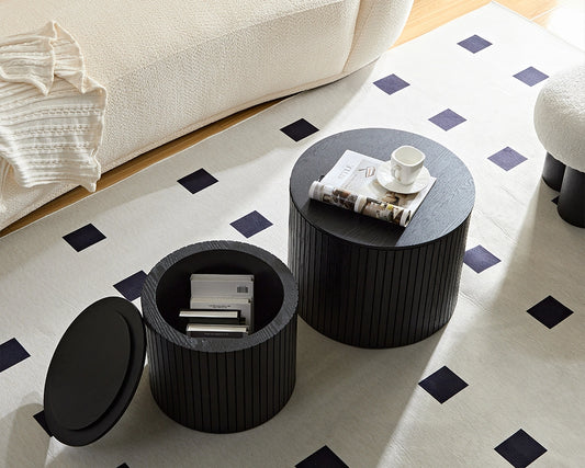 Handcrafted Round MDF Nesting Tables, 2-Piece Set with Storage