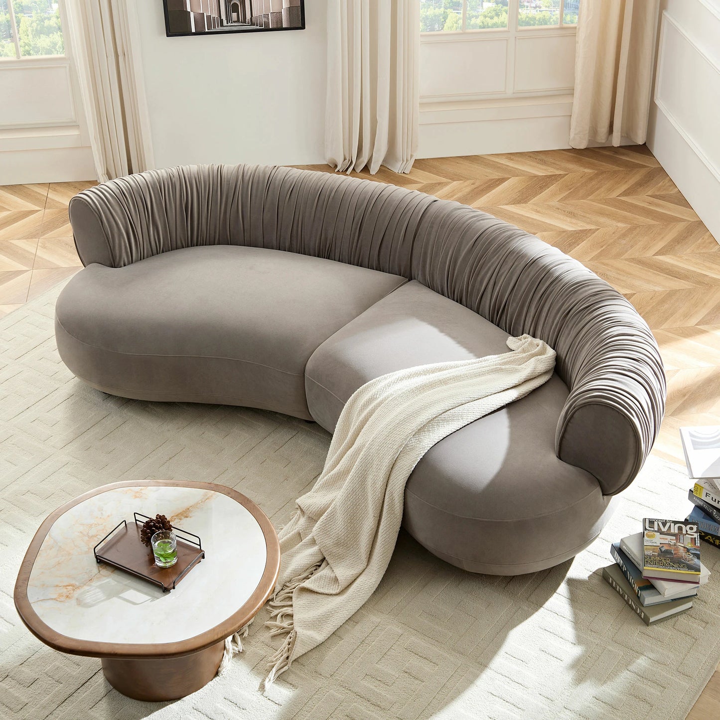 102.36" Modern Curved Sofa – Crescent Silhouette, Living Room