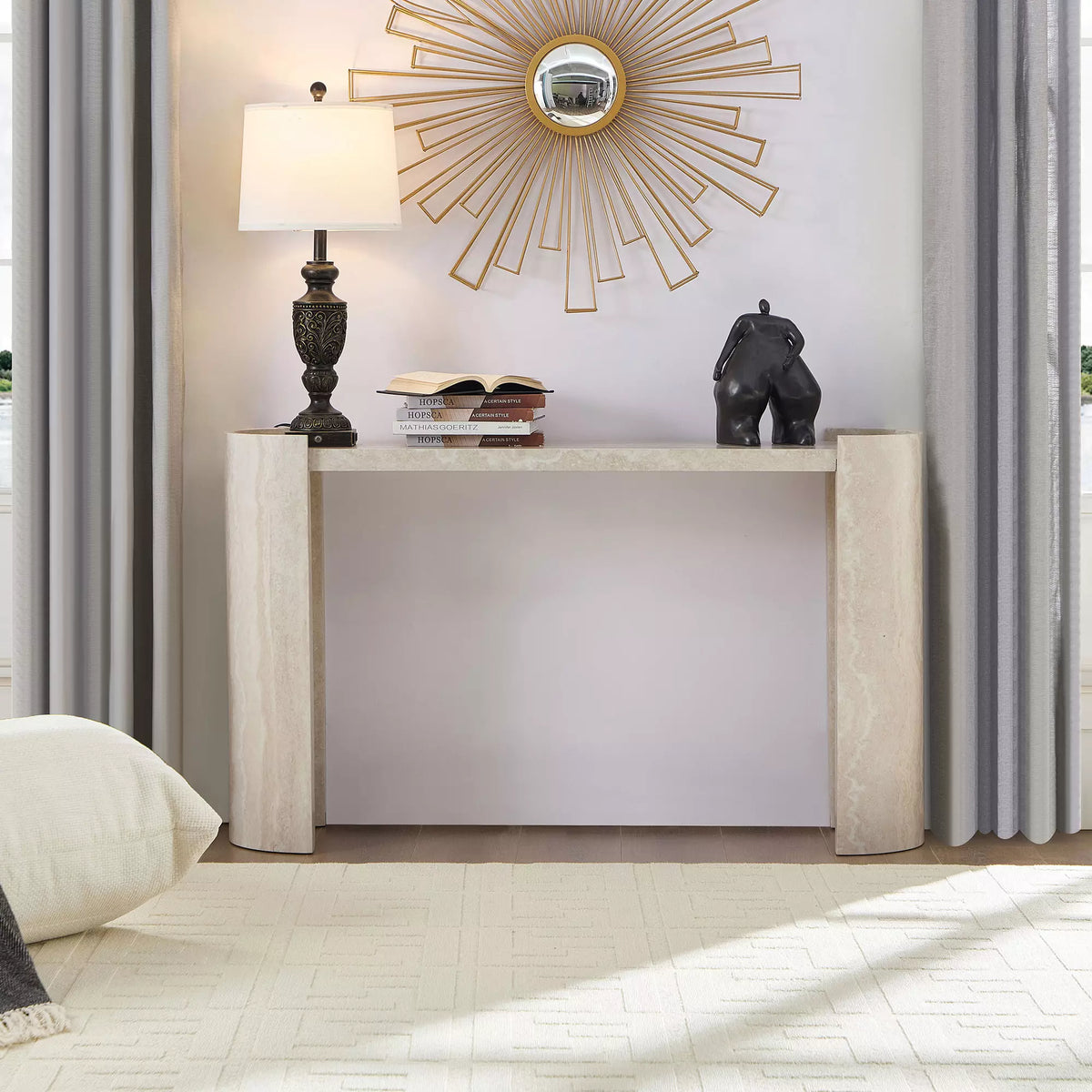 Abstract Marble Console Table Modern Minimalist Console Table - Luxe Faux Marble Top with Spill-Proof ...