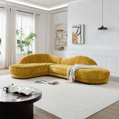 113.78" Mid-Century Chaise Sofa – Right Facing, Upholstered, Yellow