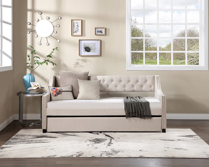 Twin Daybed w/Trundle, Tufted Button Design, No Box Spring Needed