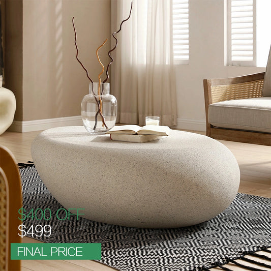 Elliptical Rocks Coffee Table – Stylish Matte Fiberglass Table with Vintage Charm