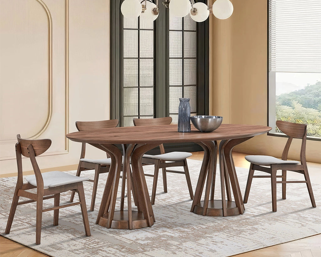 78.74" Ellipse Wooden Dining Table with Pedestal, Walnut/Black