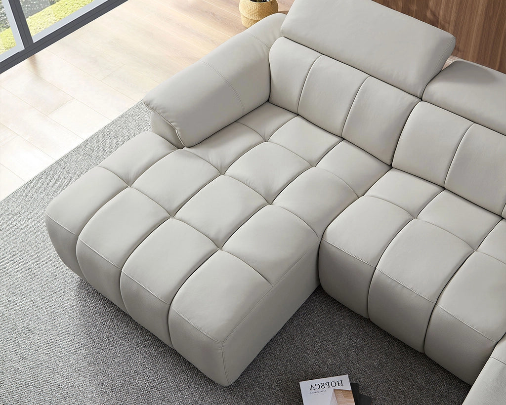 Modern Power Reclining Leather Sofa with Theater Seating & USB Port