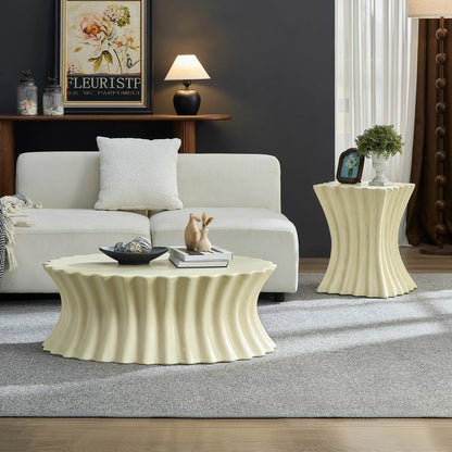 35.04" Oval Fiberglass Coffee Table – No Assembly, Vintage Beige