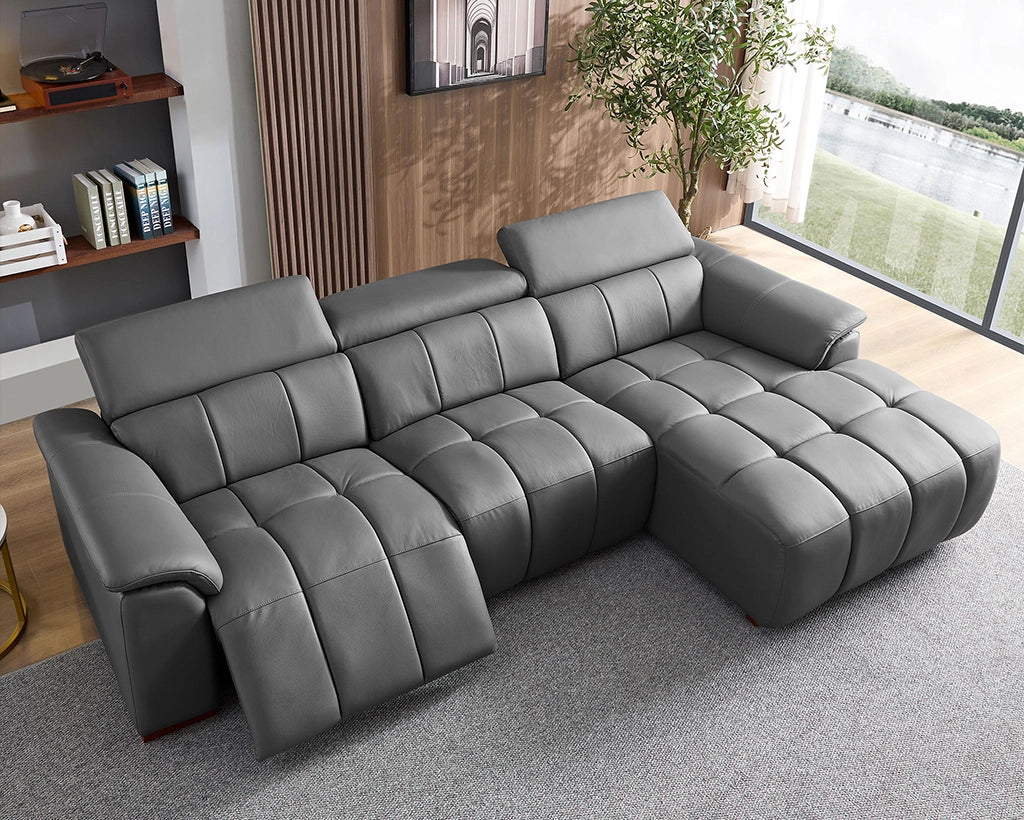 Electric Right-Facing L-Shaped Leather Recliner with USB Port
