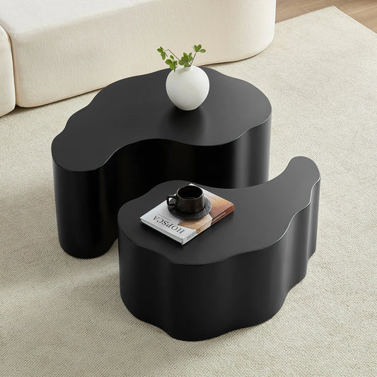 Unique Shape MDF Nesting Table Set of 2 - No Assembly, Black