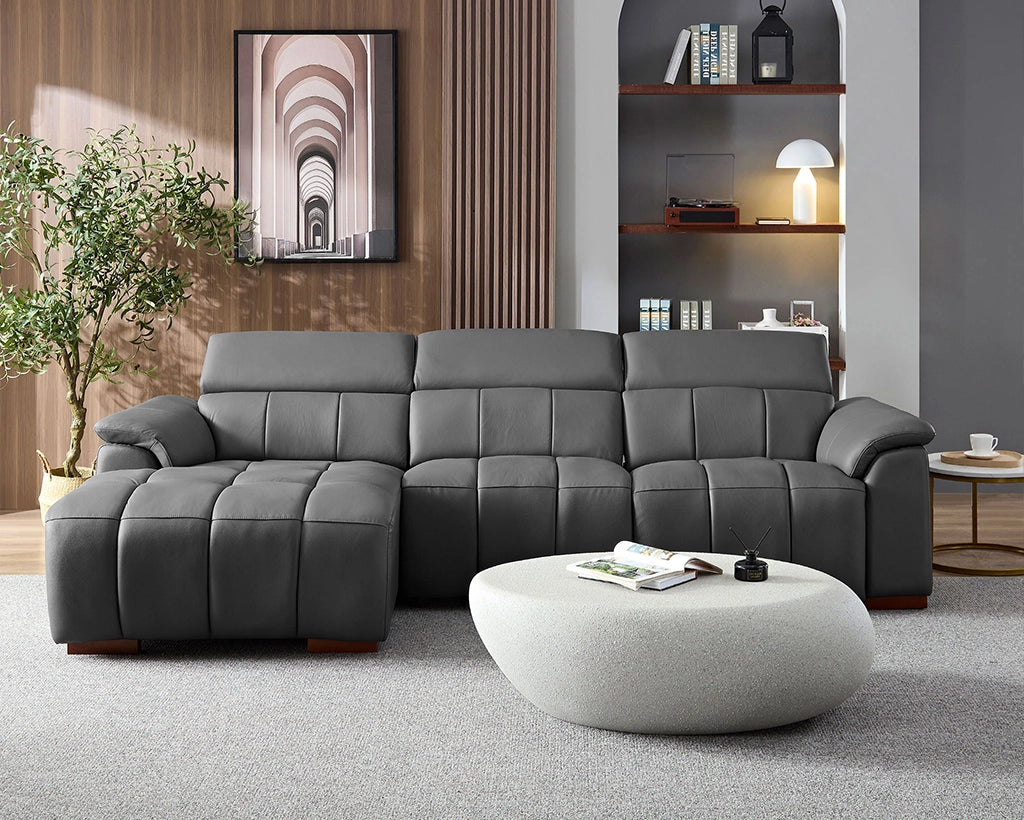Electric Sofa Left-Facing L-Shaped Leather Recliner with USB Port