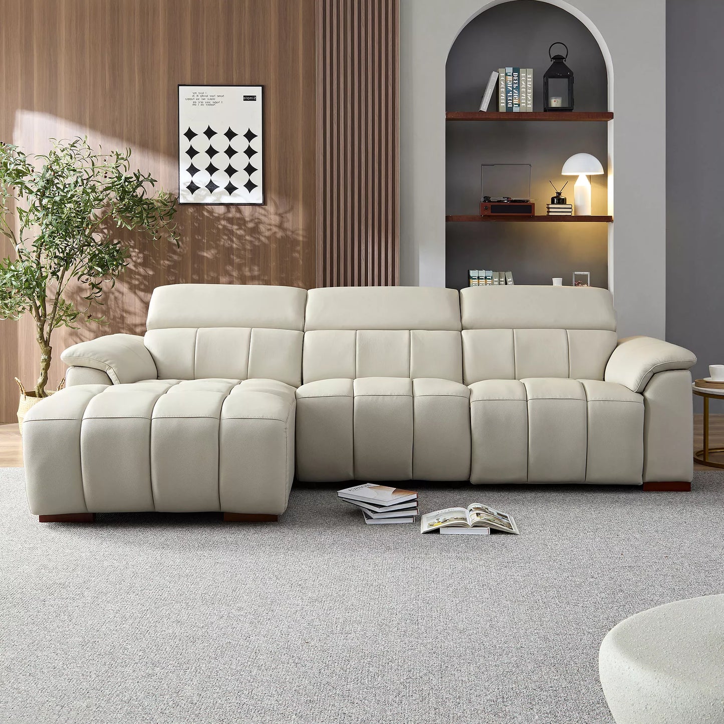 Piano Key Modern Power Reclining Leather Sofa with Theater Seating & USB Port