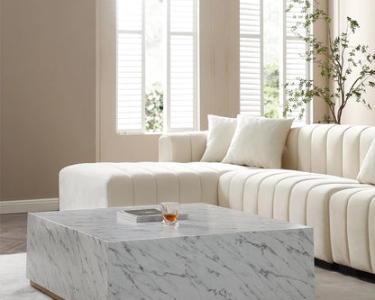 139'' Channel Tufted Sofa Velvet Upholstered Left Chaise Modular Sofa beige