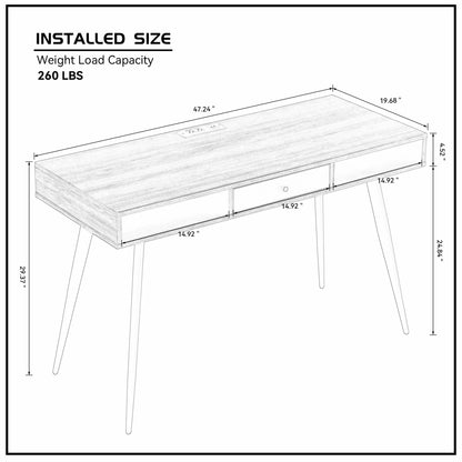 Modern Desk with USB Ports & Outlet, Drawers, Walnut & Black