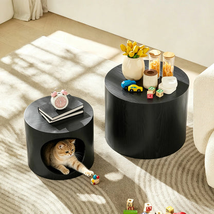 Cat Nest Stool Set – 2-Piece Round Nesting Coffee Tables, No Assembly