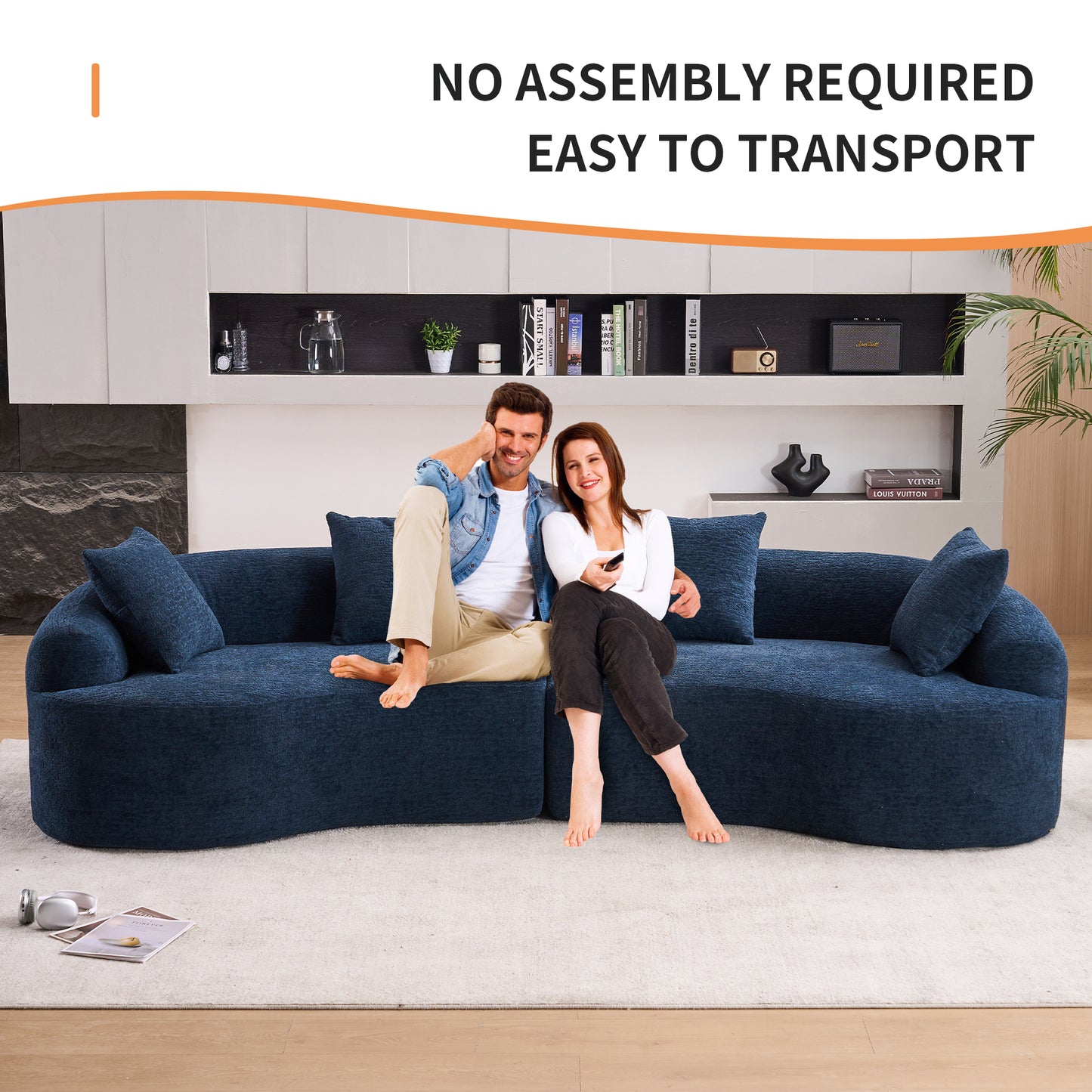 110" Chenille Curved Modular Boneless Sectional Sofa