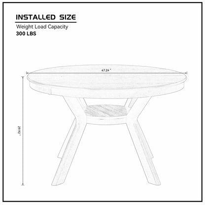47.24" Round Rubber Wood Dining Table – Trestle Base, Seats 4-6