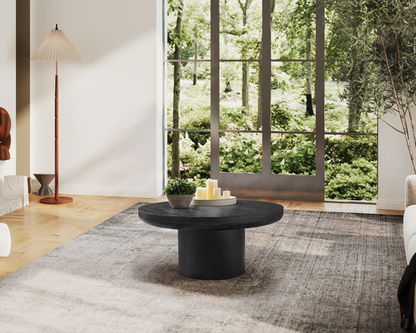 35.98'' Round Wood Veneer Coffee Table with Cylindrical Legs – Modern Side Table