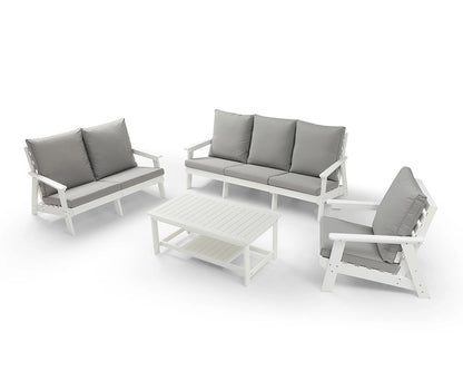 HIPS 3 Seater Sofa with Cushion, Wood Grain Outdoor Garden Sofa