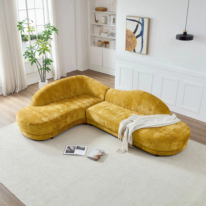 113.78" Mid-Century Chaise Sofa – Right Facing, Upholstered, Yellow