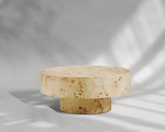 31.49''Mid Century Modern Round Wood Coffee Table with Burl Wood Veneer