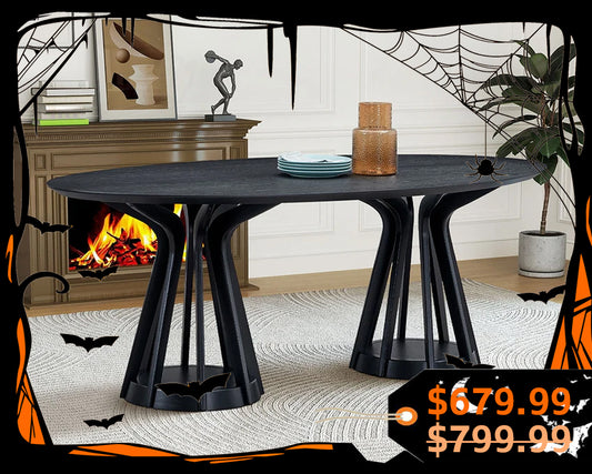 78.74" Ellipse Wooden Dining Table with Pedestal, Walnut/Black