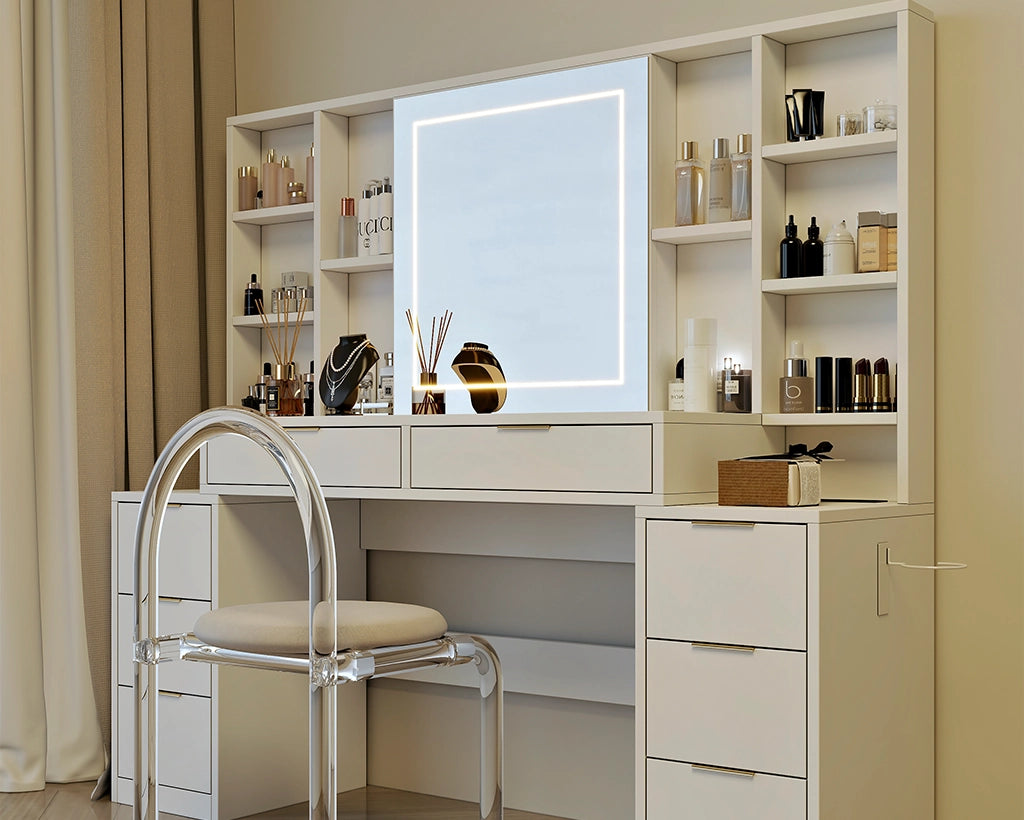 59" Makeup Vanity Desk with LED Mirror & 8 Drawers