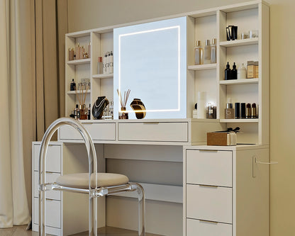 59" Makeup Vanity Desk with LED Mirror & 8 Drawers