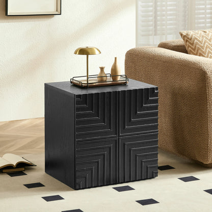 Wooden Side Cabinet – Geometric Embossed Relief, 2 Drawers