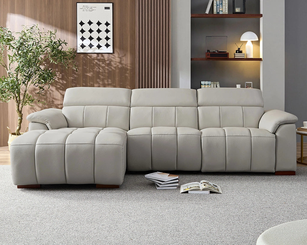 Modern Power Reclining Leather Sofa with Theater Seating & USB Port