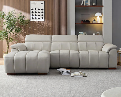 Modern Power Reclining Leather Sofa with Theater Seating & USB Port