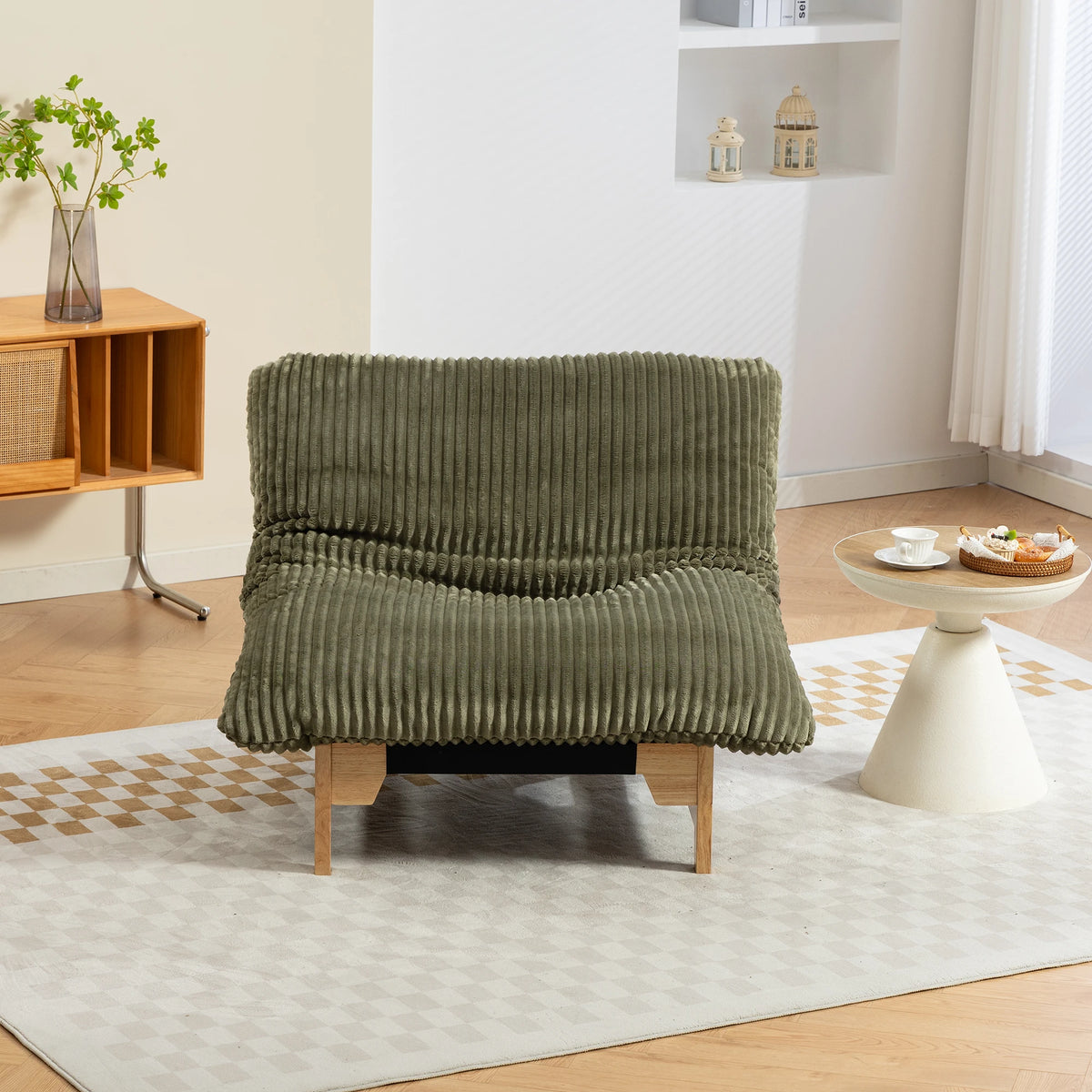 Bean Bag Chair with Solid Wood Frame – Corduroy Accent Lazy Sofa
