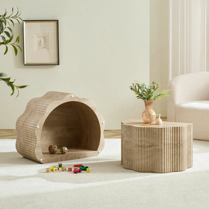 39.61" Pet House Travertine 2-Piece Round Coffee Table Set – No Assembly