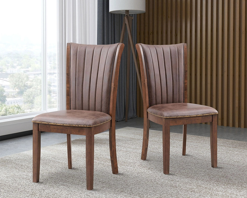 Mid Century Modern 7-Pc Dining Set: Faux Leather Chairs & Rubber Wood Table