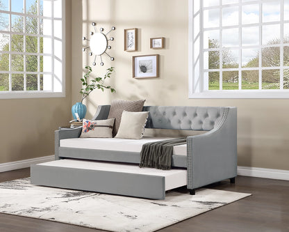 Daybed with Trundle Upholstered Tufted Sofa Bed, with Button and Copper Nail on Arms