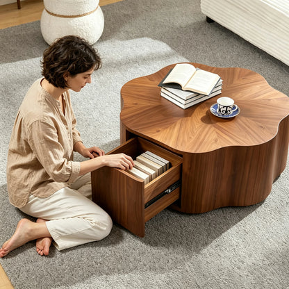 35.43 inch Petal - Small Coffee Table with Hidden Drawer for Living Room