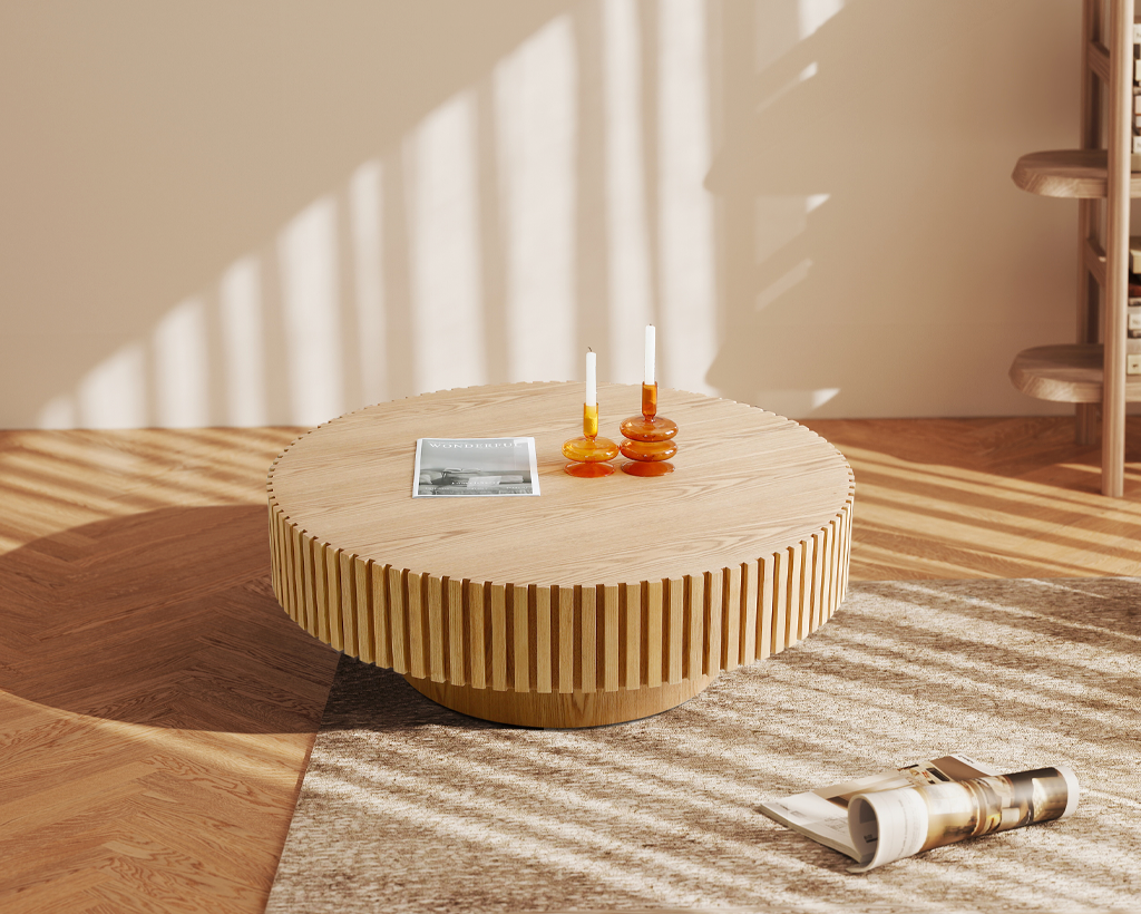 Modern Handcraft Drum Coffee Table Circle Coffee Table