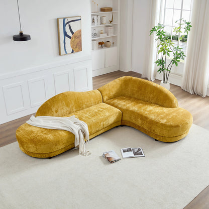 113.78" Mid-Century Chaise Sofa – Right Facing, Upholstered, Yellow