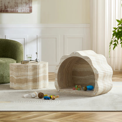 39.61" Pet House Travertine 2-Piece Round Coffee Table Set – No Assembly