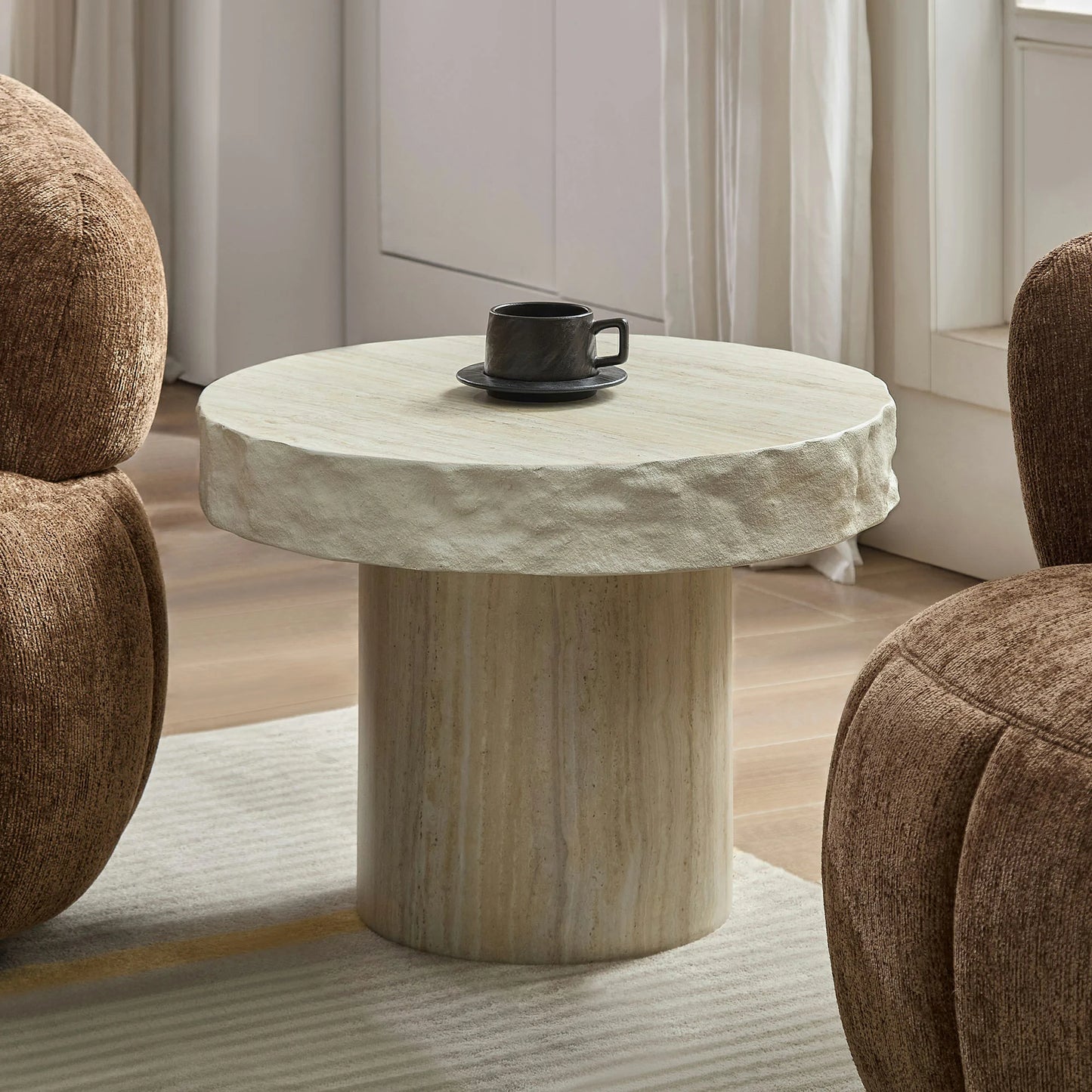 Faux Marble Textured Coffee Table – No Assembly, Modern Living Room