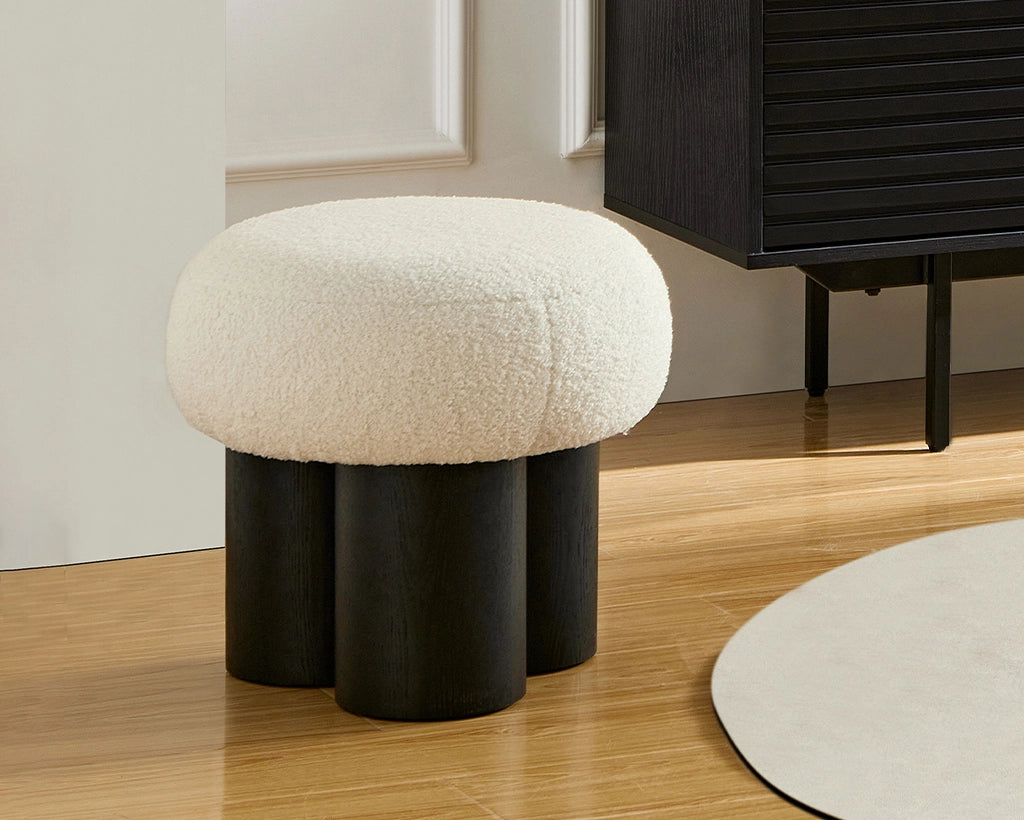 Mushroom stool, grieg plush cushion, wooden barrel PVC pipe