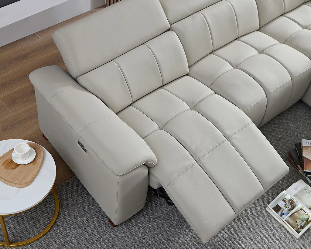 3 Seat Modern Electric Control Genuine Leather L Shaped Couch
