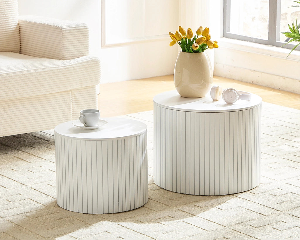 Handcrafted Round MDF Nesting Tables, 2-Piece Set with Storage