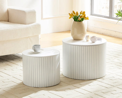 Handcrafted Round MDF Nesting Tables, 2-Piece Set with Storage