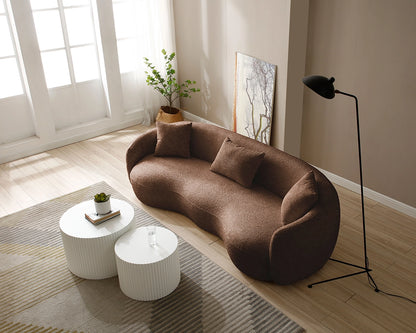 94.00" Mid-Century Modern Curved 4-Seat Boucle Sofa – Off-White Fabric Couch