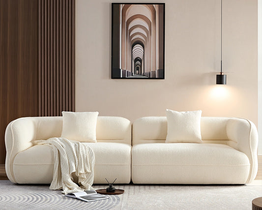 110.24" White sectional sofa, durable fabric, solid wood frame, high density sponge filler