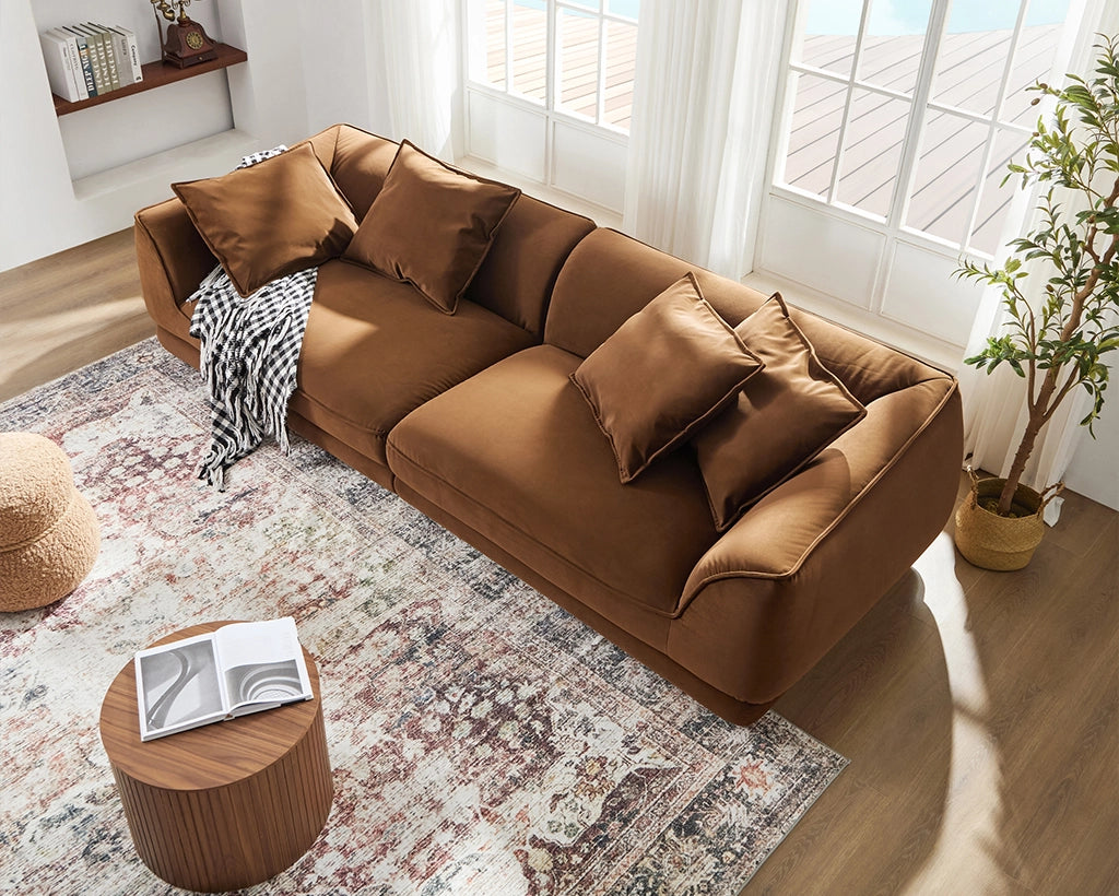 110.22“Camel Sofa WKS16C: Modular Design with Removable Pillowcases & Solid Wood Frame