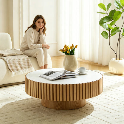 35.43'' Nesting Round Sintered Stone Tabletop Modern Drum Coffee Table
